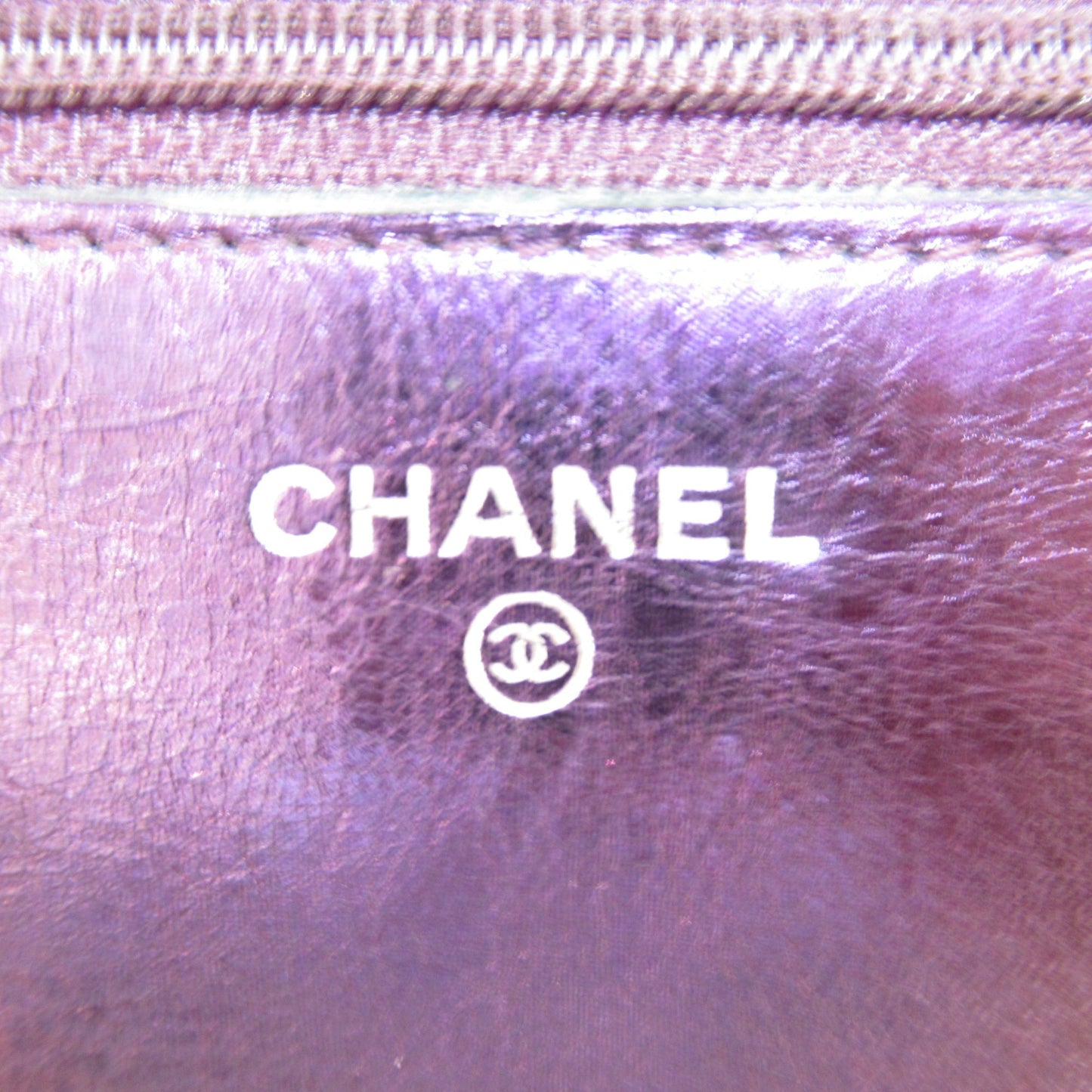 CHANEL 2.55 Matelasse Chain Wallet Shoulder Bag Purple Metallic Purple leather