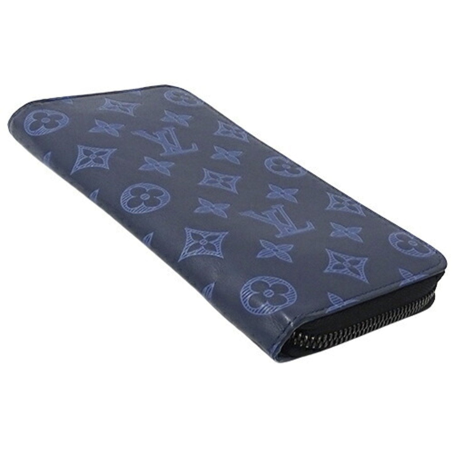 LOUIS VUITTON Wallet Monogram Shadow Men's Long Zippy Vertical Navy Blue M80423 Round