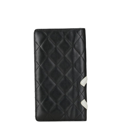 Chanel Matelasse Cambon Line Coco Mark Long Wallet Black White Lambskin Women's CHANEL