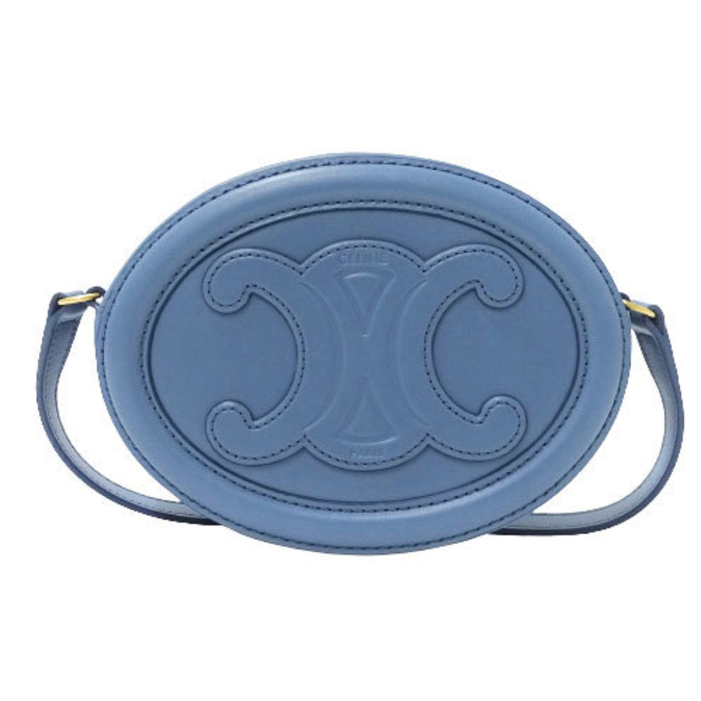 Celine Bag Ladies Triomphe Shoulder Leather Oval Perscuit Blue
