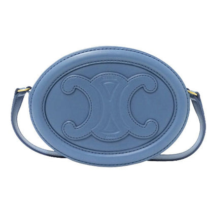 Celine Bag Ladies Triomphe Shoulder Leather Oval Perscuit Blue