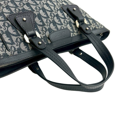 Christian Dior Navy Canvas Leather Handbag Tote Bag ()
