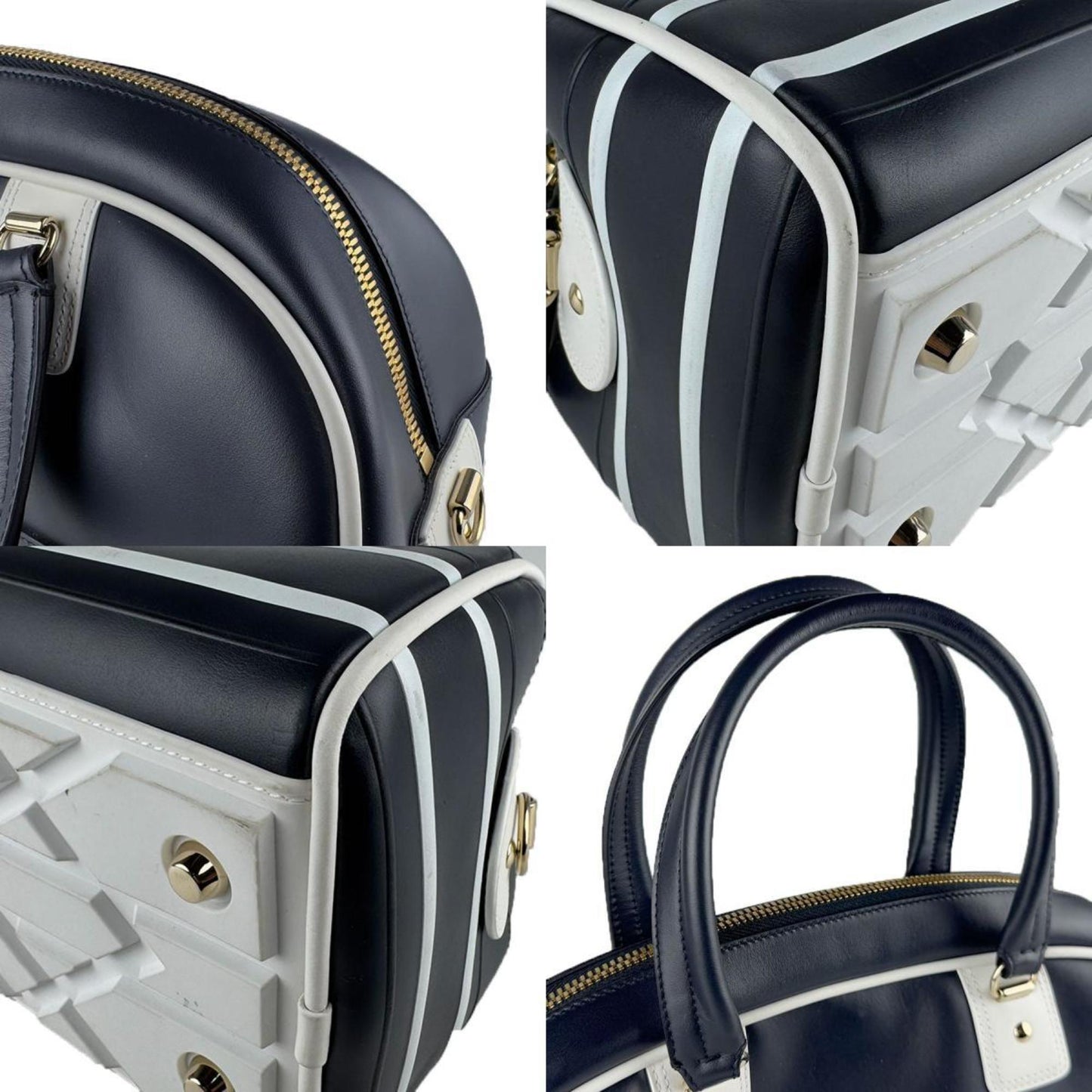 Christian Dior Navy White Leather Handbag Shoulder Bag ()
