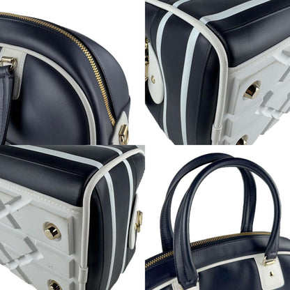 Christian Dior Navy White Leather Handbag Shoulder Bag ()