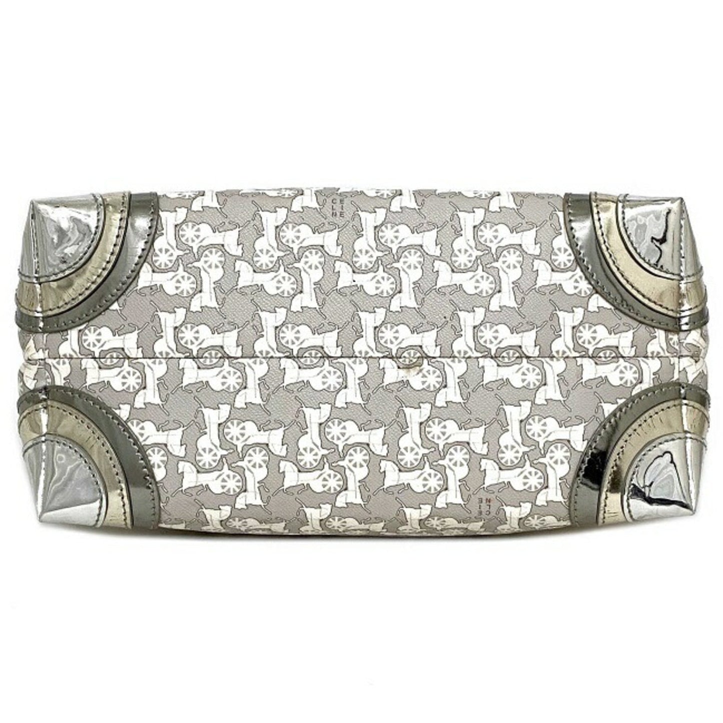 Celine Tote Bag Gray Silver White Salky PVC Leather Celine Carriage Horse Women's Metallic