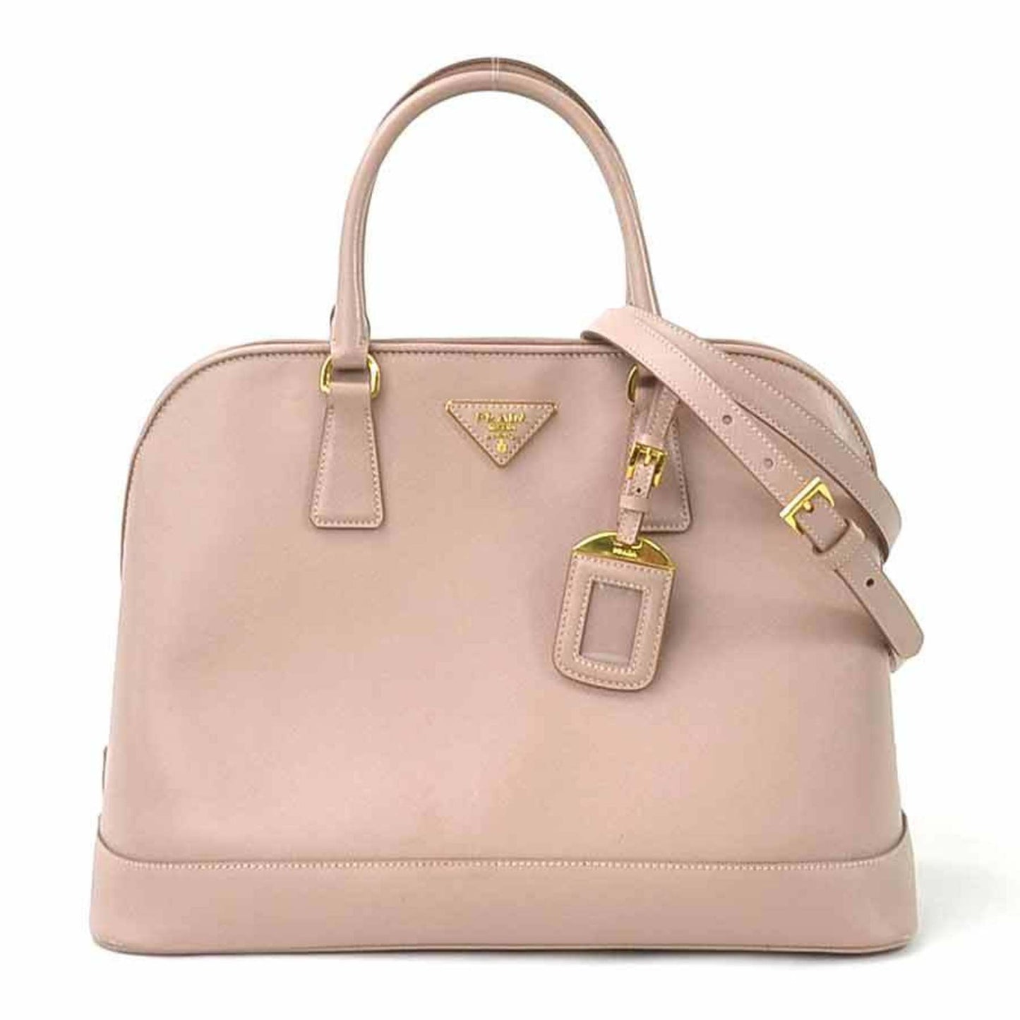 Prada handBag shoulder Bag logo leather pink beige gold ladies