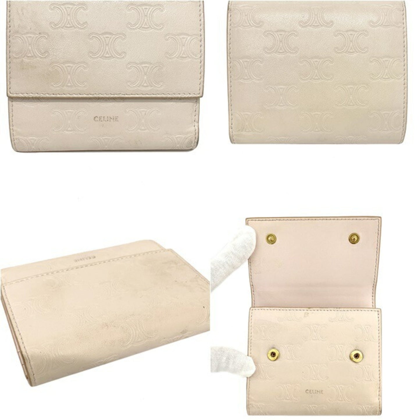 Celine Pink Triomphe 10B57 3BFU Leather Celine Ladies Tri-Fold Wallet Embossed