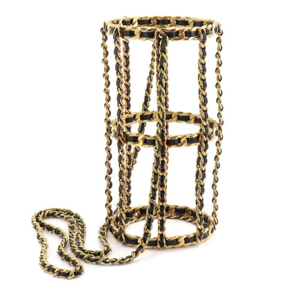 Chanel bottle chain shoulder bag leather black gold vintage