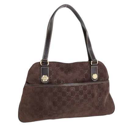 GUCCI shoulder bag GG pattern hand 163288 suede leather brown gold hardware ladies