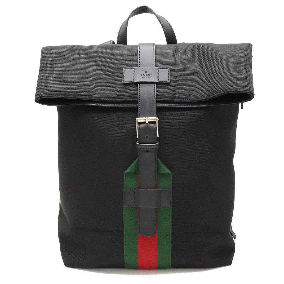 Gucci Black Green Red Color Canvas Leather Backpack