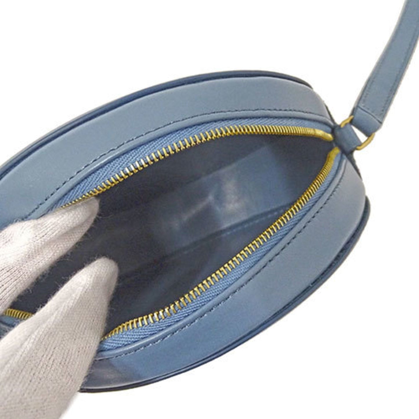 Celine Bag Ladies Triomphe Shoulder Leather Oval Perscuit Blue