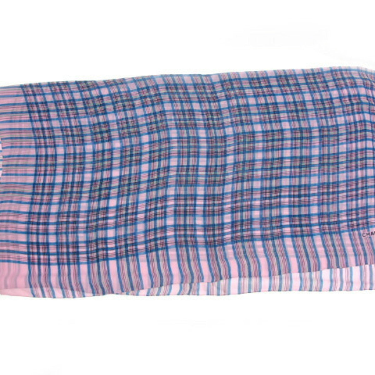 Chanel Check Pattern Chiffon Large Stole Pink Multicolor