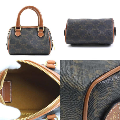 Celine Crossbody Shoulder Bag Triomphe PVC Coated Canvas Brown Women's