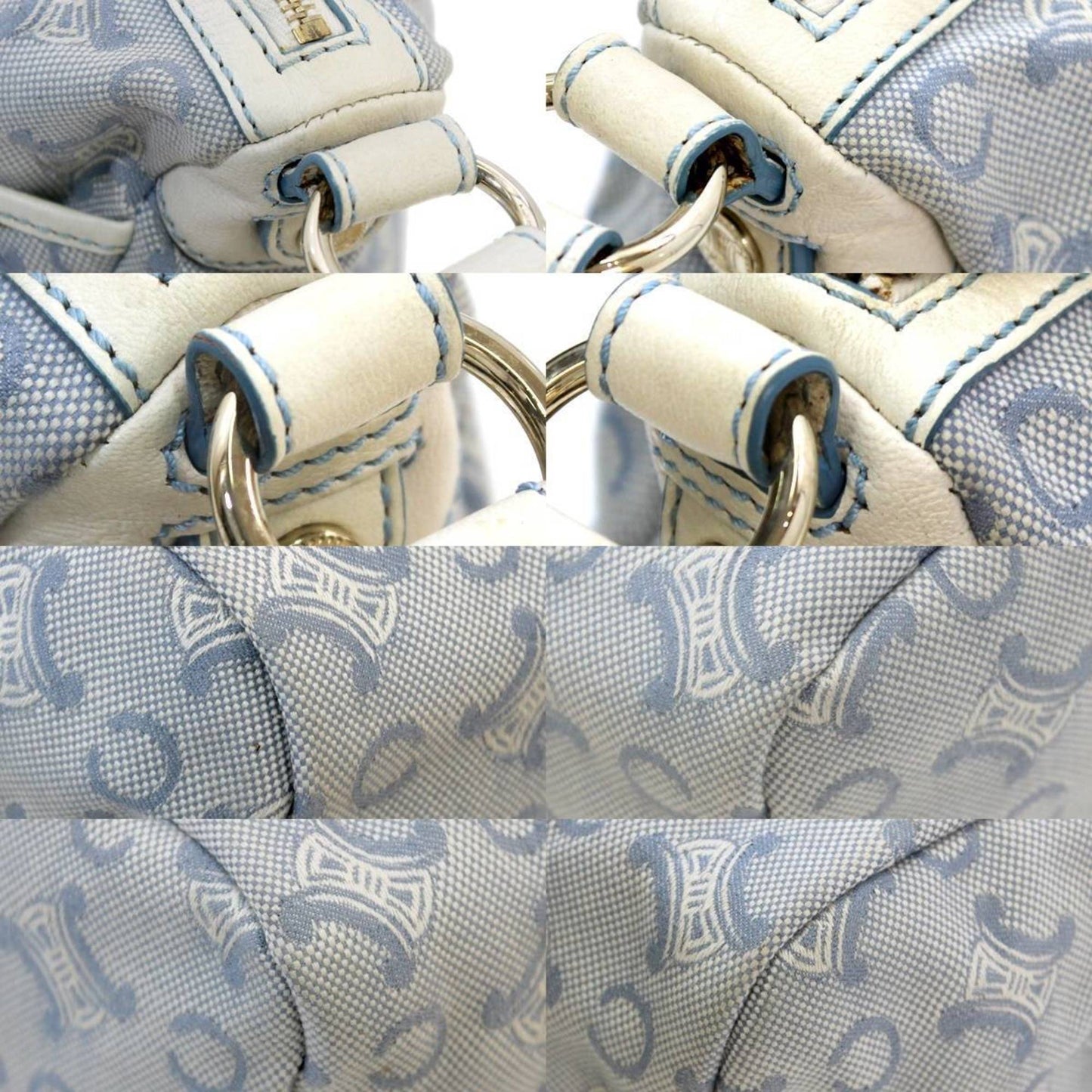 Celine Canvas Shoulder Bag Jaguar Leather Blue, White C Blason