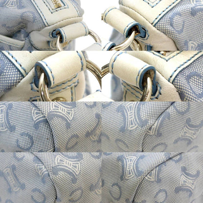 Celine Canvas Shoulder Bag Jaguar Leather Blue, White C Blason