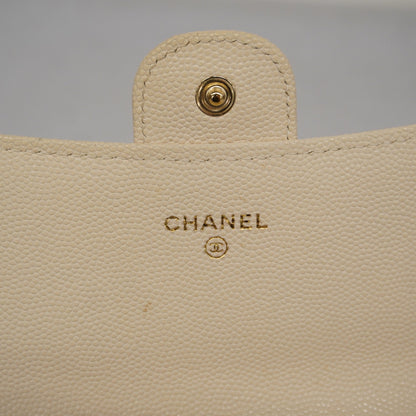 ChanelAuth  Matelasse Long Wallet [bi-fold] Gold Hardware Caviar Leather Ivory