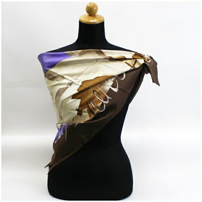 Celine Silk Scarf Muffler Airplane Pattern Brown x Blue  Women's