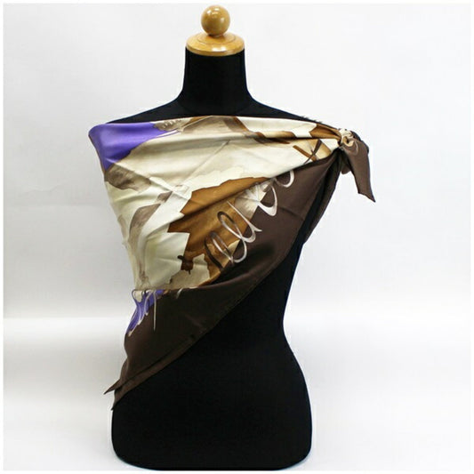 Celine Silk Scarf Muffler Airplane Pattern Brown x Blue  Women's