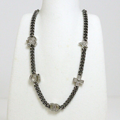 Chanel Necklace Coco Mark Clover Star 5 Cross Rhinestone A22P Gunmetal Silver