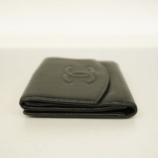 Chanel[3cc2369]   wallet caviar skin black gold metal