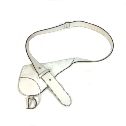Christian Dior White Leather Fanny Pack Pouch Saddle Bag ()