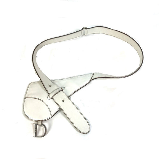 Christian Dior White Leather Fanny Pack Pouch Saddle Bag ()