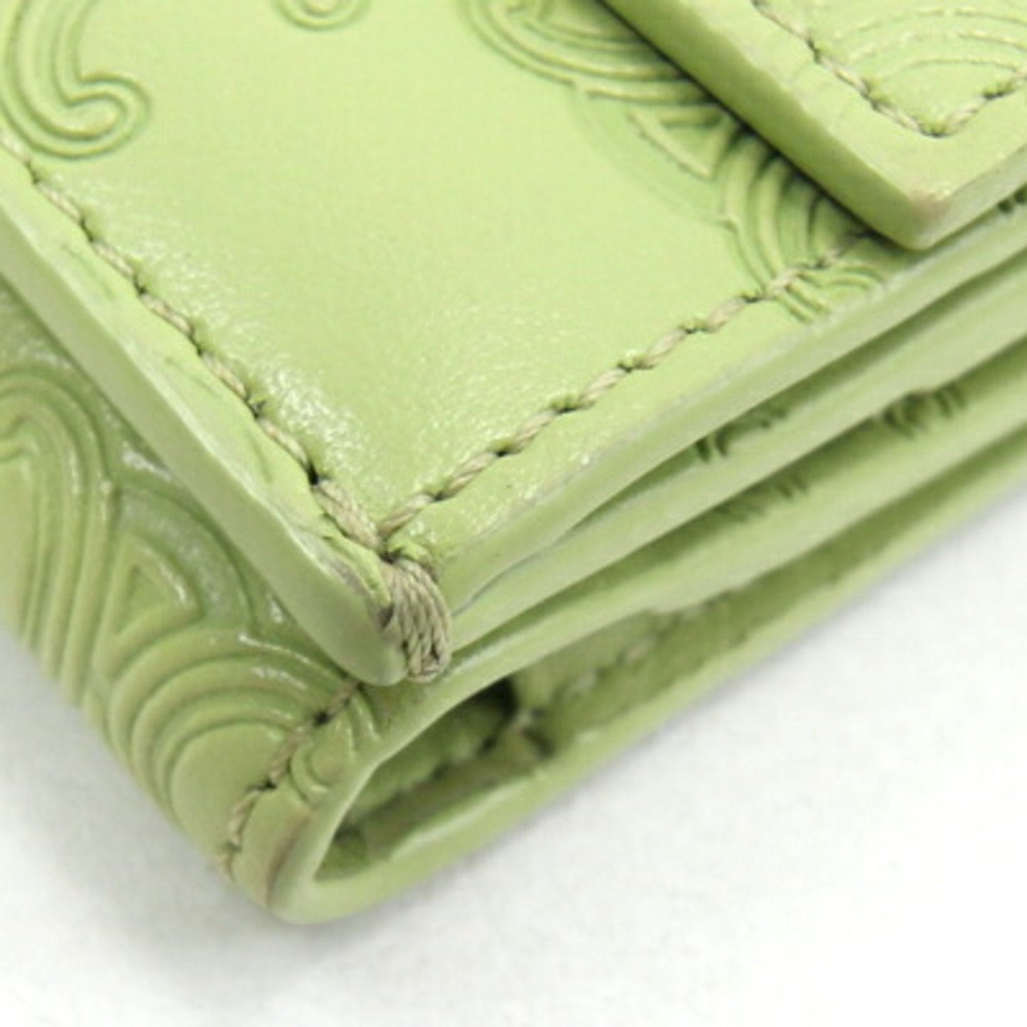 Celine Trifold Wallet Triomphe Embossed Fold 10E603BFU Light Green Leather Women's