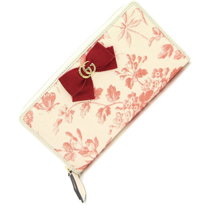 GUCCI Round Long Wallet GG Marmont Herbarium Zip Around 435819 White Red Canvas Leather Ribbon Women's