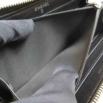 CHANEL wallet long round black lambskin