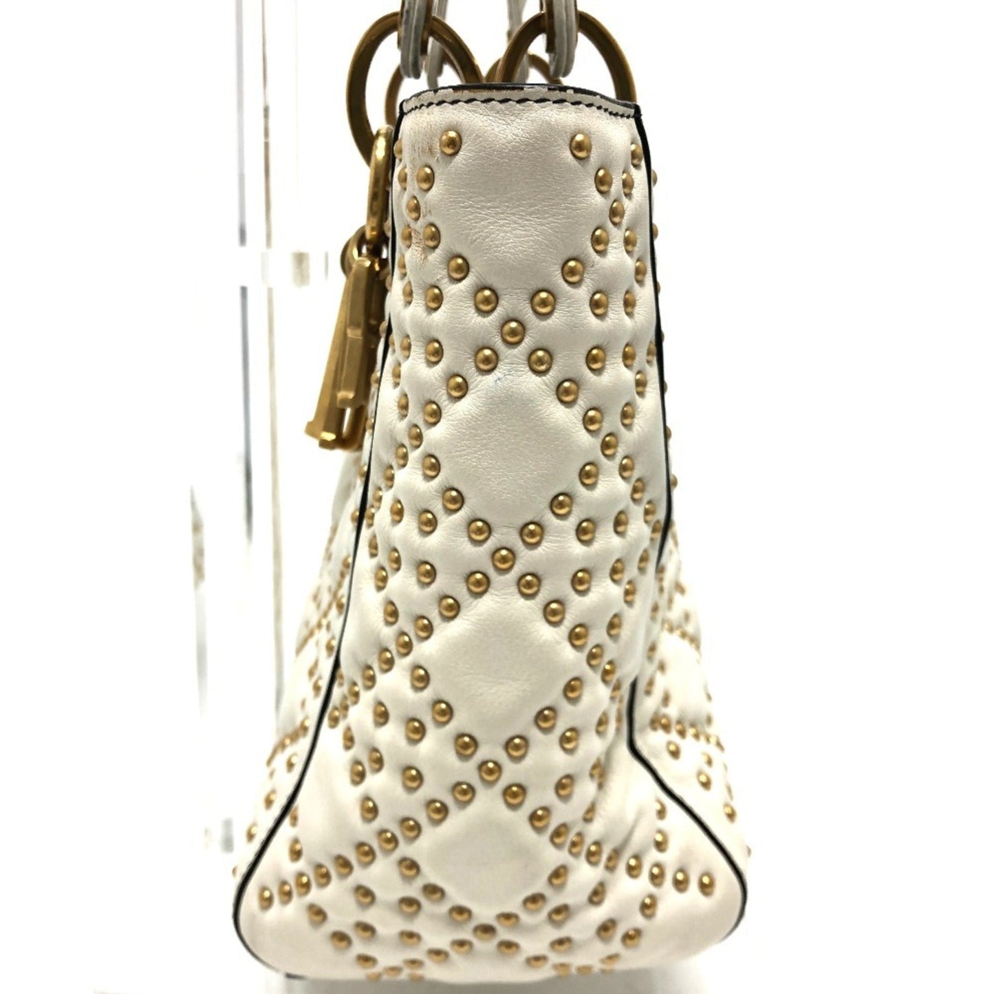 Christian Dior Lady Dior White Leather Handbag Tote Bag ()