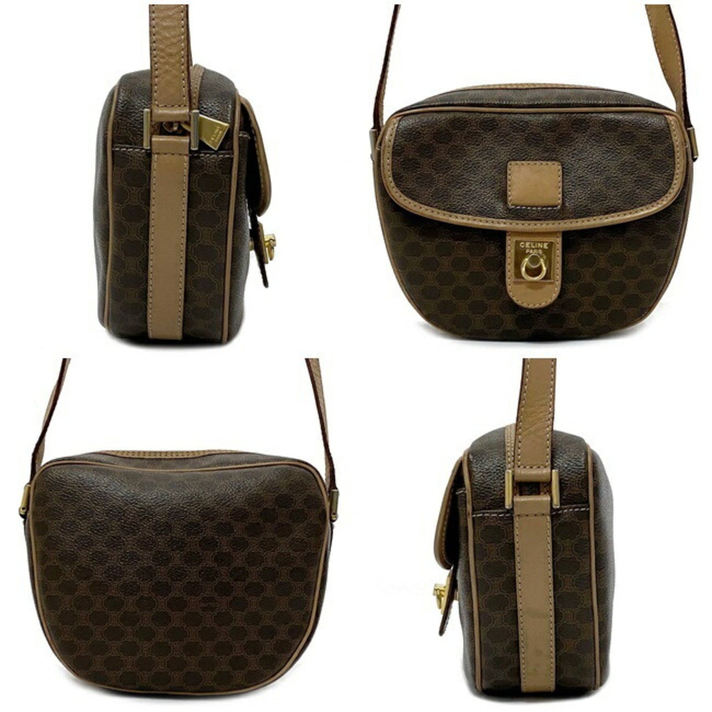 Celine Shoulder Bag Brown Beige Macadam M14 Pochette PVC Leather Celine Women's