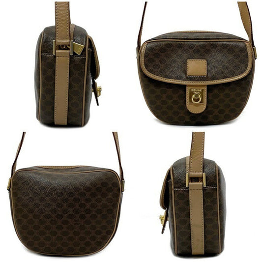 Celine Shoulder Bag Brown Beige Macadam M14 Pochette PVC Leather Celine Women's