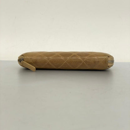 Chanel Long Wallet Matelasse Caviar Skin Beige Women's