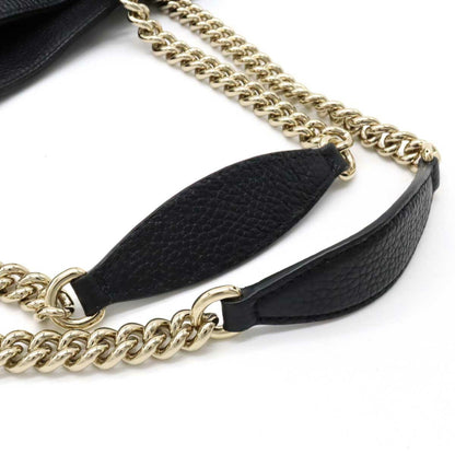 GUCCI Soho Interlocking G Tote Bag Chain Shoulder Leather Black