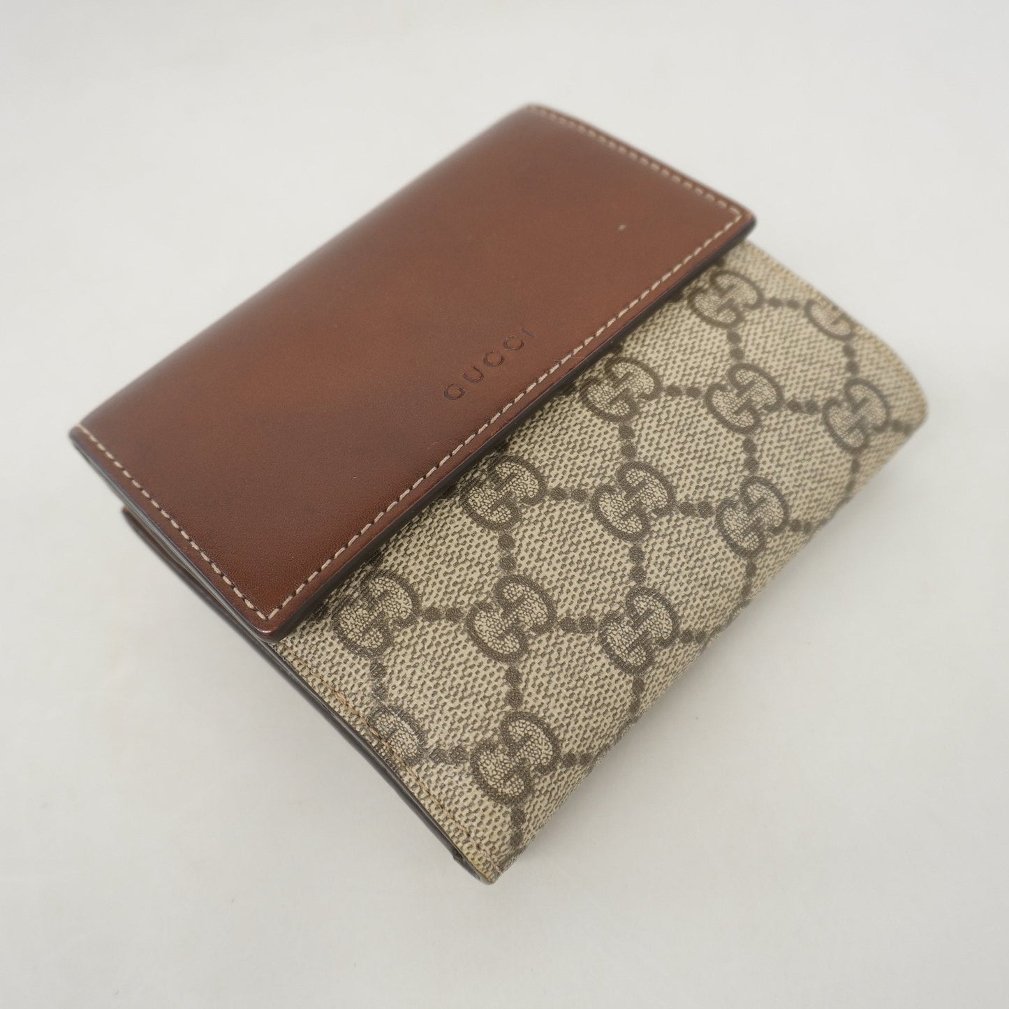 Gucci Bifold Wallet 410104 GG Supreme/Leather Beige/Brown Gold metal