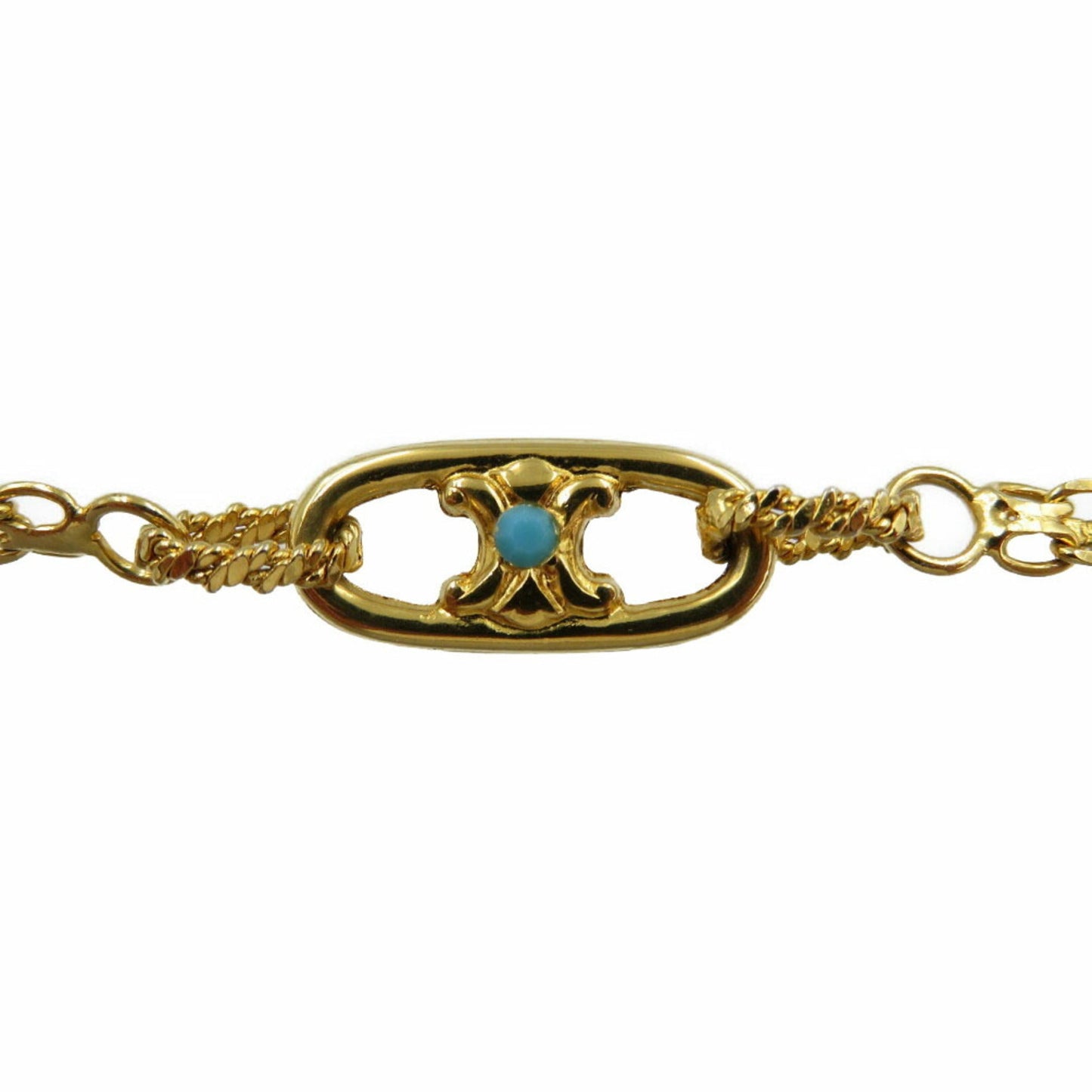 Celine Macadam Metal Color Stone Gold Turquoise Necklace 0041Celine