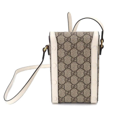 GUCCI Horsebit 1955 Mini Shoulder Bag GG Supreme Leather White Beige 625615