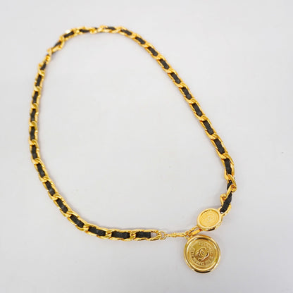CHANEL  Belt Gold Metal Women's Leather Chain Belt Black