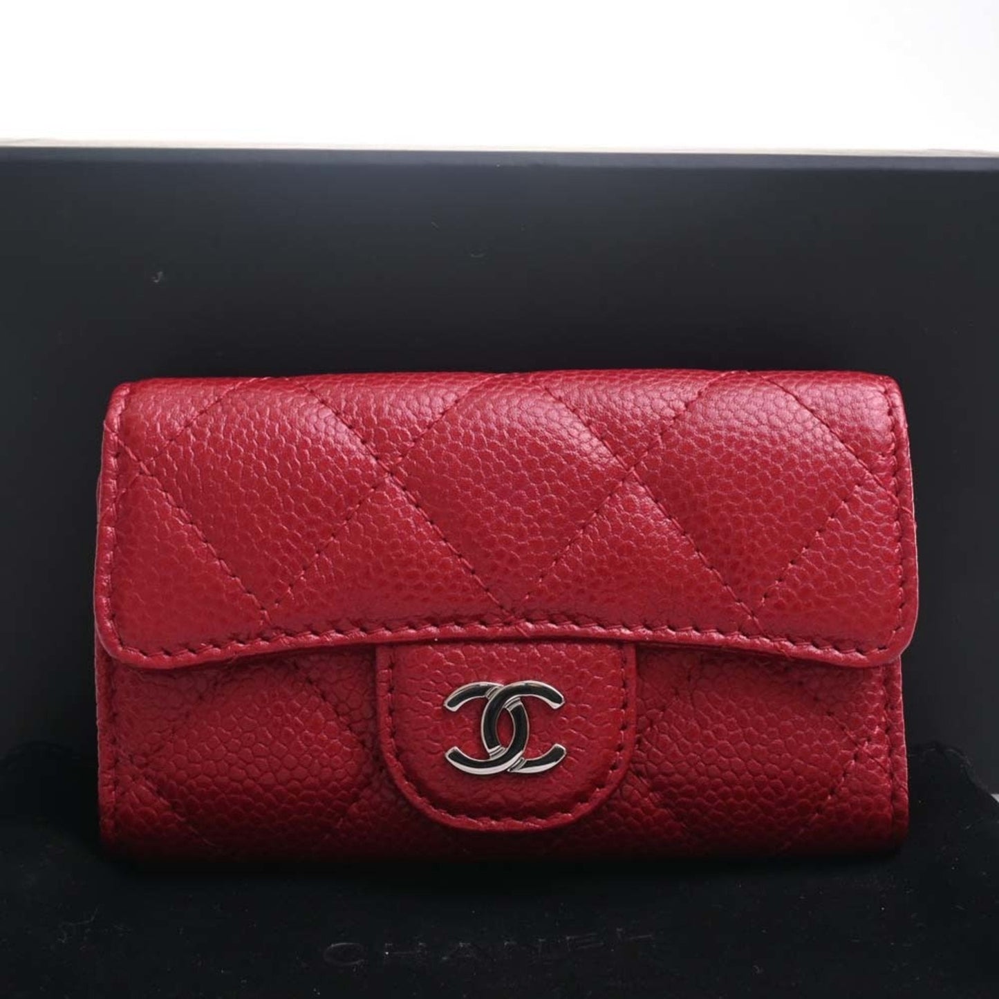 CHANEL Caviar Skin Matelasse Coco Mark 6 Row Key Case Red Ladies