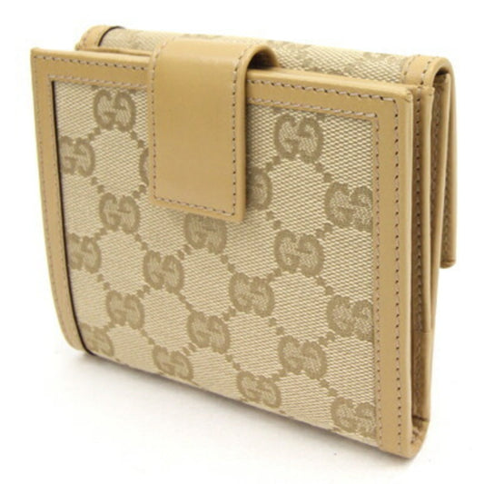 GUCCI W Wallet GG 233053 Beige Canvas Leather Ladies Sherry Line