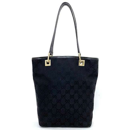 Gucci Black Gold Canvas Leather Handbag Tote Bag