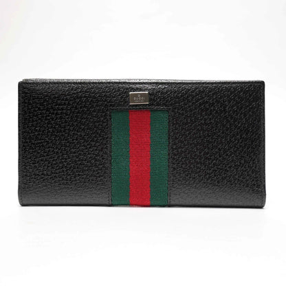 Gucci long wallet bi-fold for men brand logo sherry line with coin purse pigskin silver metal fittings black