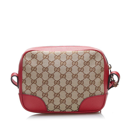 Gucci GG Canvas Shoulder Bag 449413 Brown Red Leather Ladies Gucci