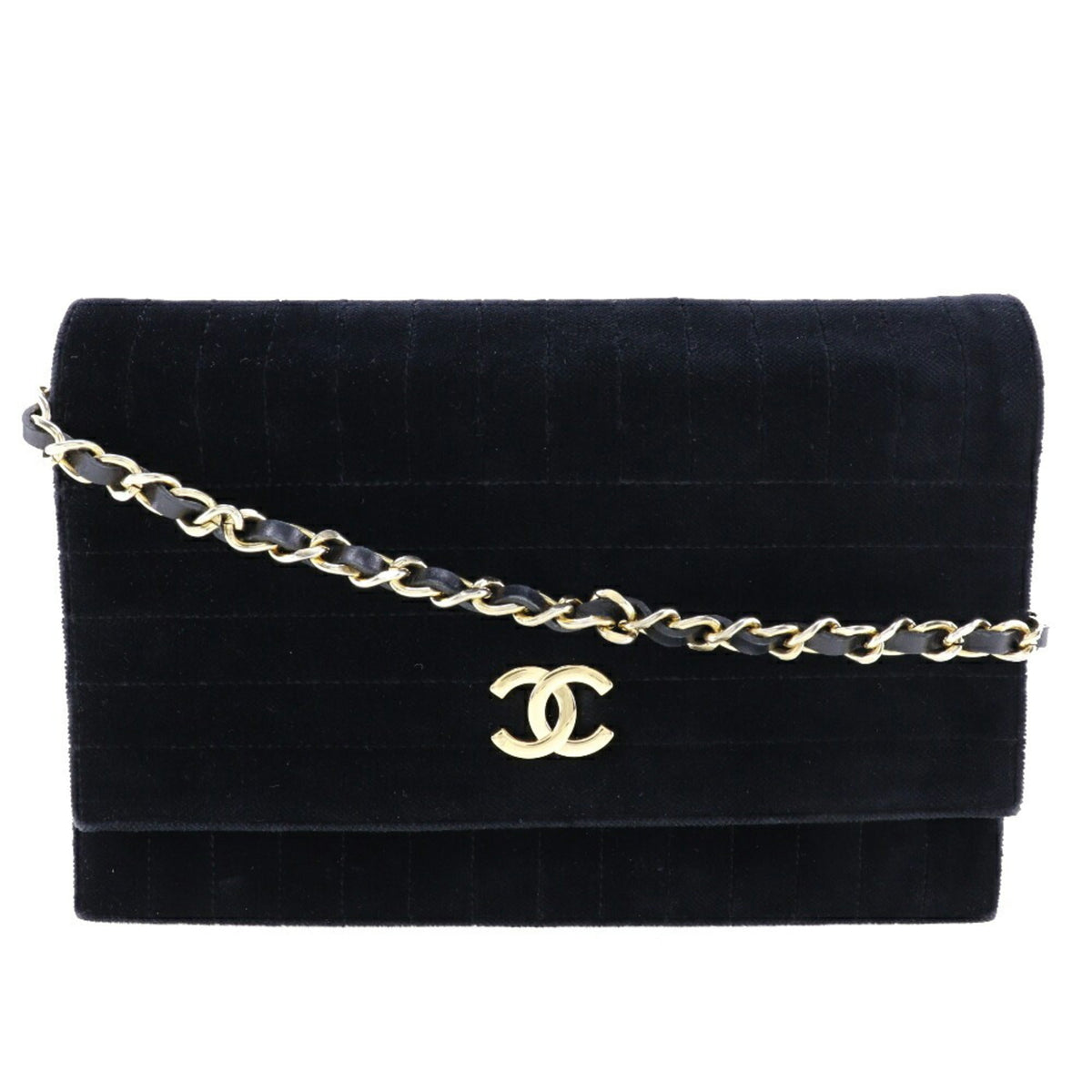 CHANEL Chain Shoulder Bag Mademoiselle Coco Mark Velor Black/Gold Hardware Women's