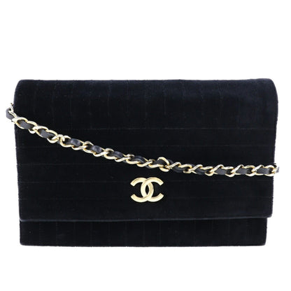 CHANEL Chain Shoulder Bag Mademoiselle Coco Mark Velor Black/Gold Hardware Women's