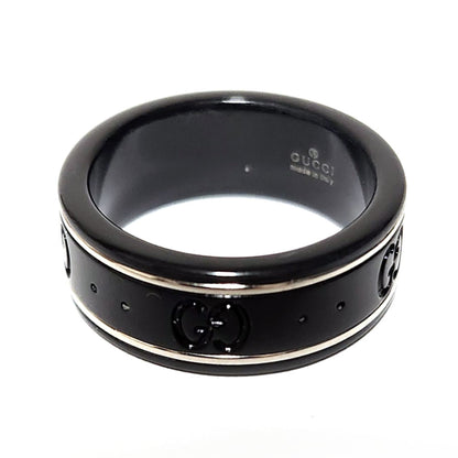 Gucci Black Silver White Gold (18K) Band Ring ()