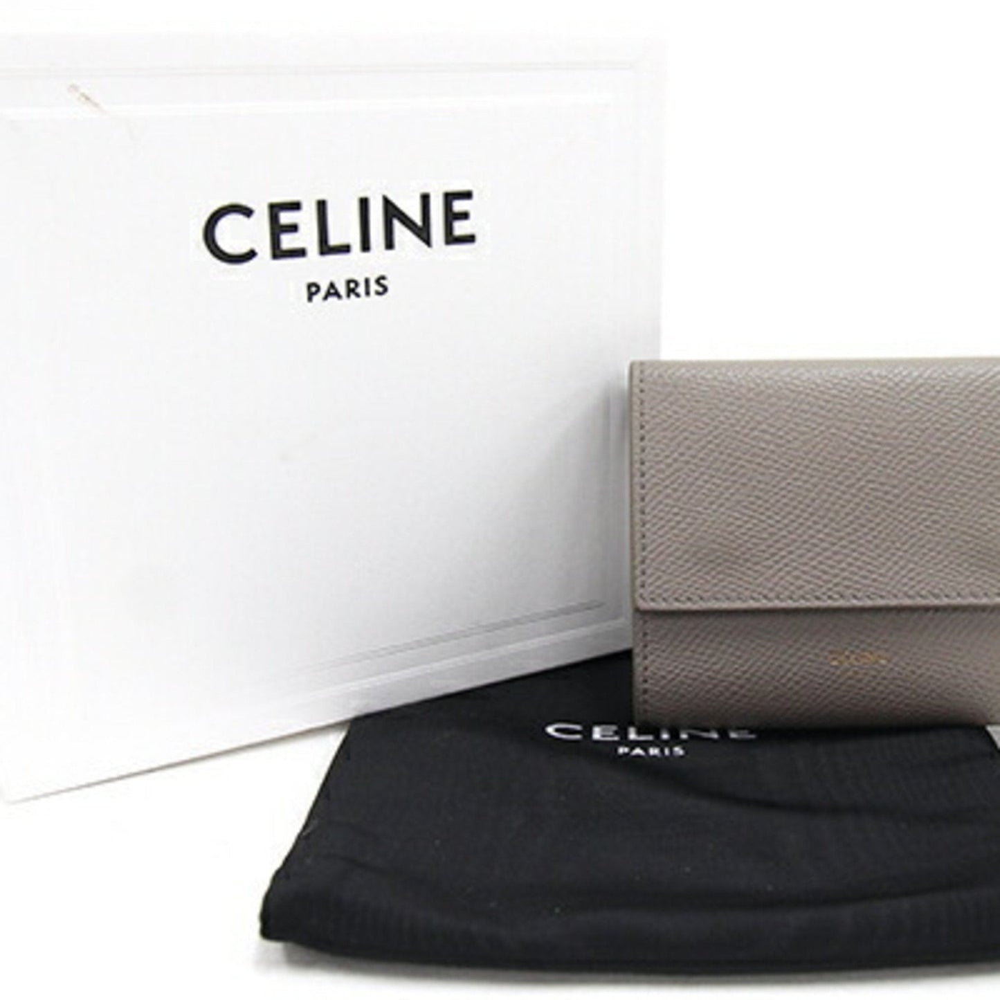 Celine Trifold Wallet Small 10B573BEL Greige Leather Women's