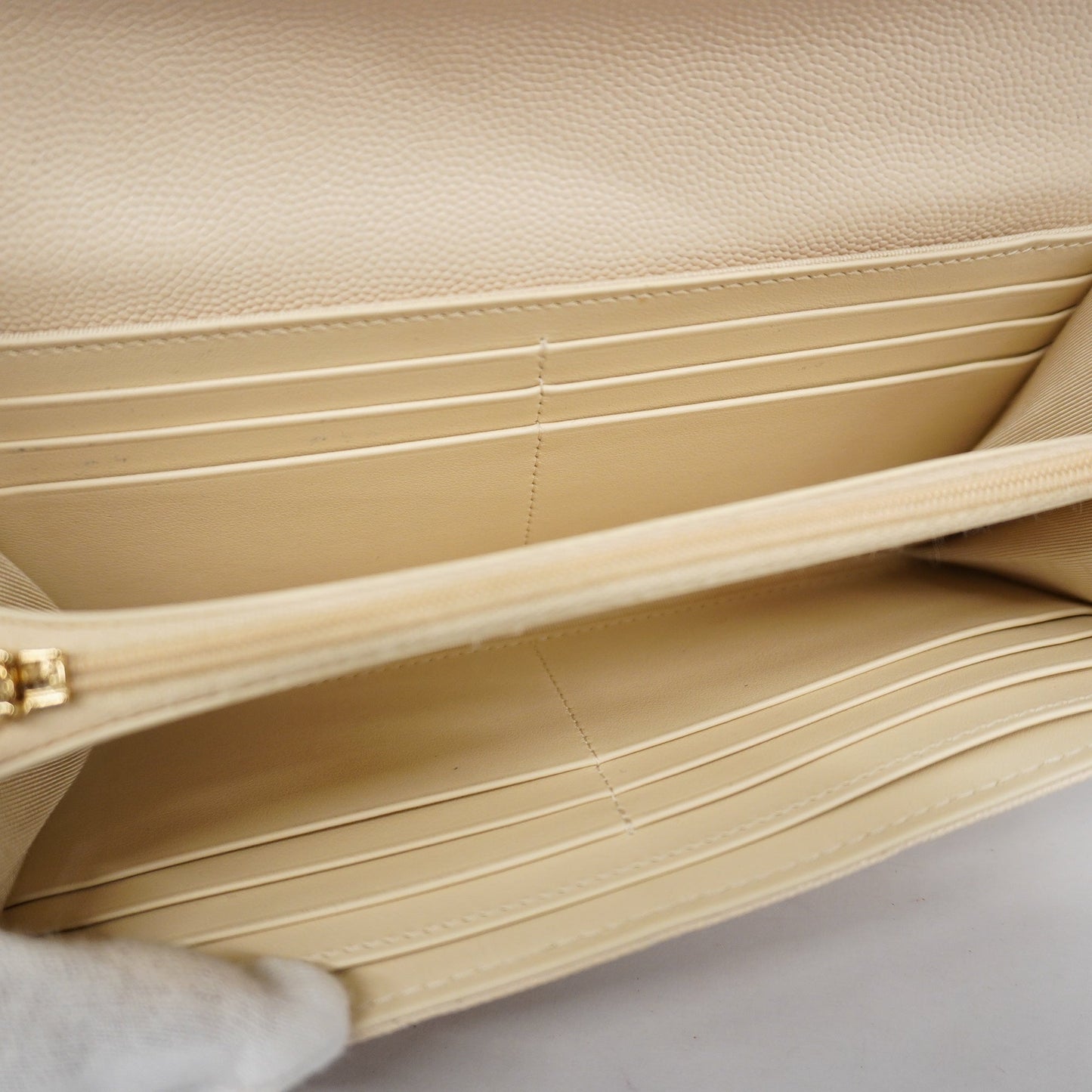 ChanelAuth  Matelasse Long Wallet [bi-fold] Gold Hardware Caviar Leather Ivory