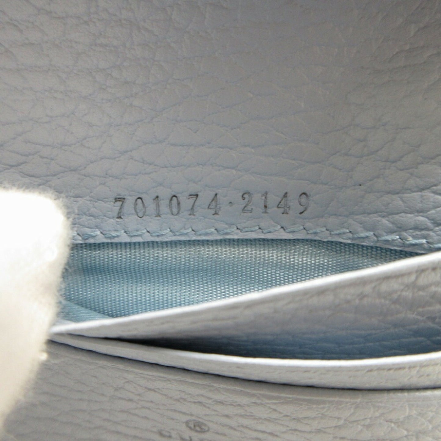 GUCCI Double G 701074 Leather Light Blue Chain Shoulder Bifold Wallet