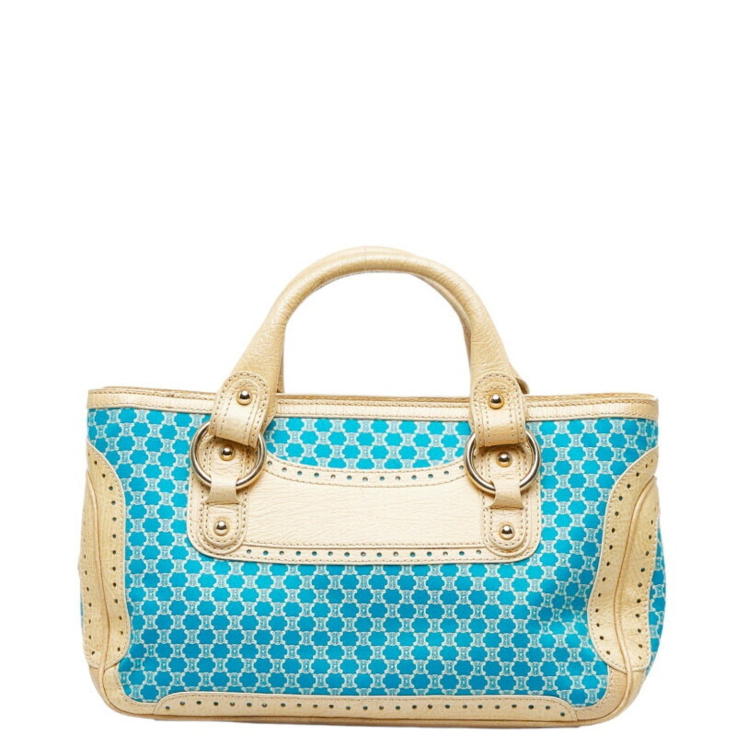 Celine Macadam Handbag Light Blue Beige Canvas Leather Ladies